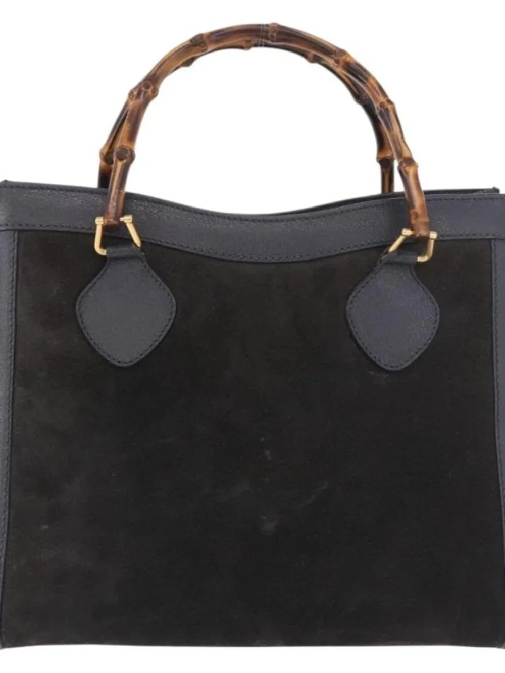 GUCCI Bamboo Tote Bag Suede Black Gold 002 2853 0260 0 Auth 183378